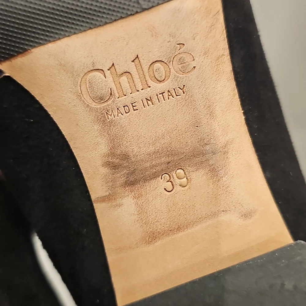CHLOE Black Suede Classic Scalloped Flats Sz EU 39